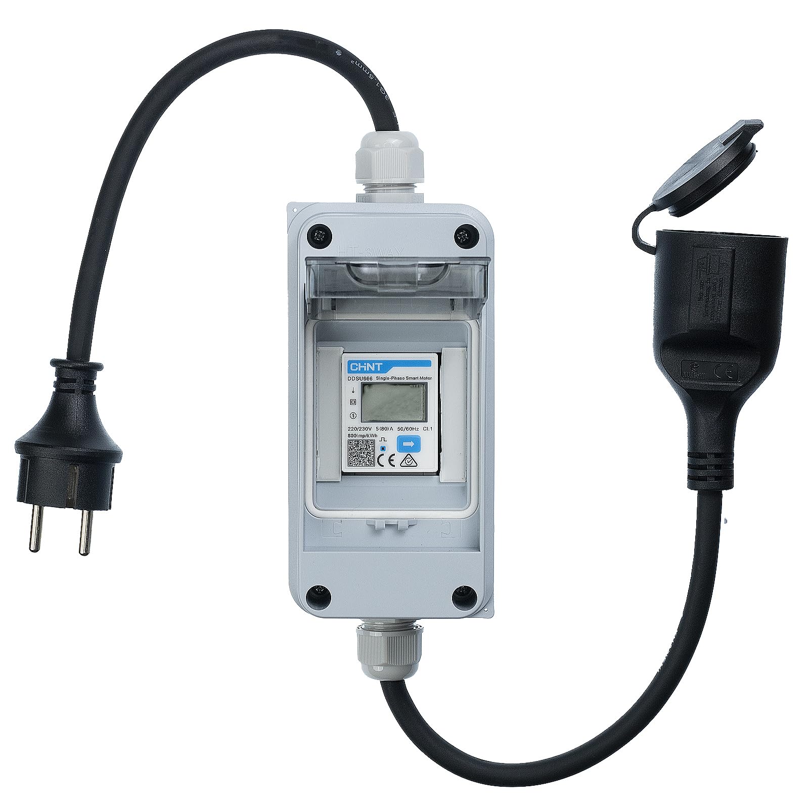 Contatore elettrico mobile (CHINT DDSU666) - alloggiamento IP65, spina Schuko IP44 e accoppiamento, contatore per camper, veicoli elettrici e impianti fotovoltaici da balcone