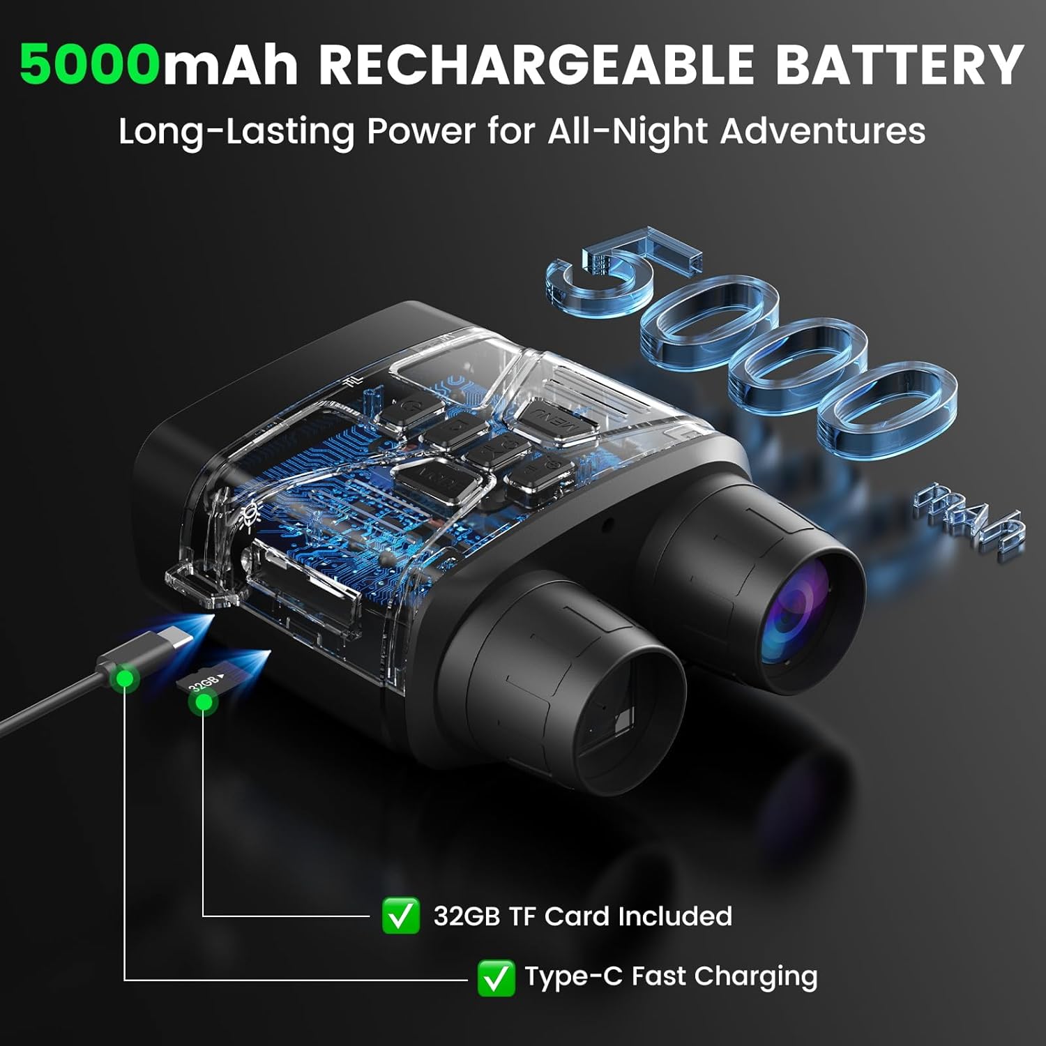 Night Vision Goggles, 4K Night Vision Binoculars for Adults with 5000mAh Battery, 3" HD Screen & 32GB Card for Hunting, Wildlife Observation, Security - Image 7