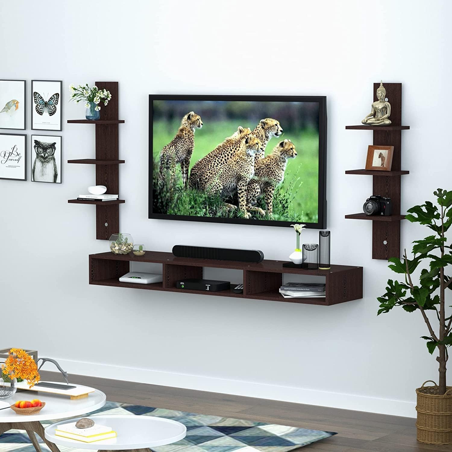 Wall Mounted TV Stand With Shelves - Wooden Entertainment Wall Unit, Modern Cabinet, Living Room Storage Space, Floating Decorative Home for 32 Inch TV