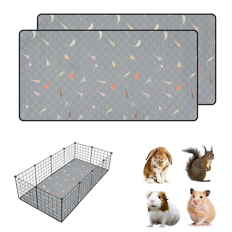 Forração Lavável para Gaiola de Pequenos Animais LWYMX, Absorvente e Impermeável, Cinza, 71,12 x 142,24 cm, Pacote com 2