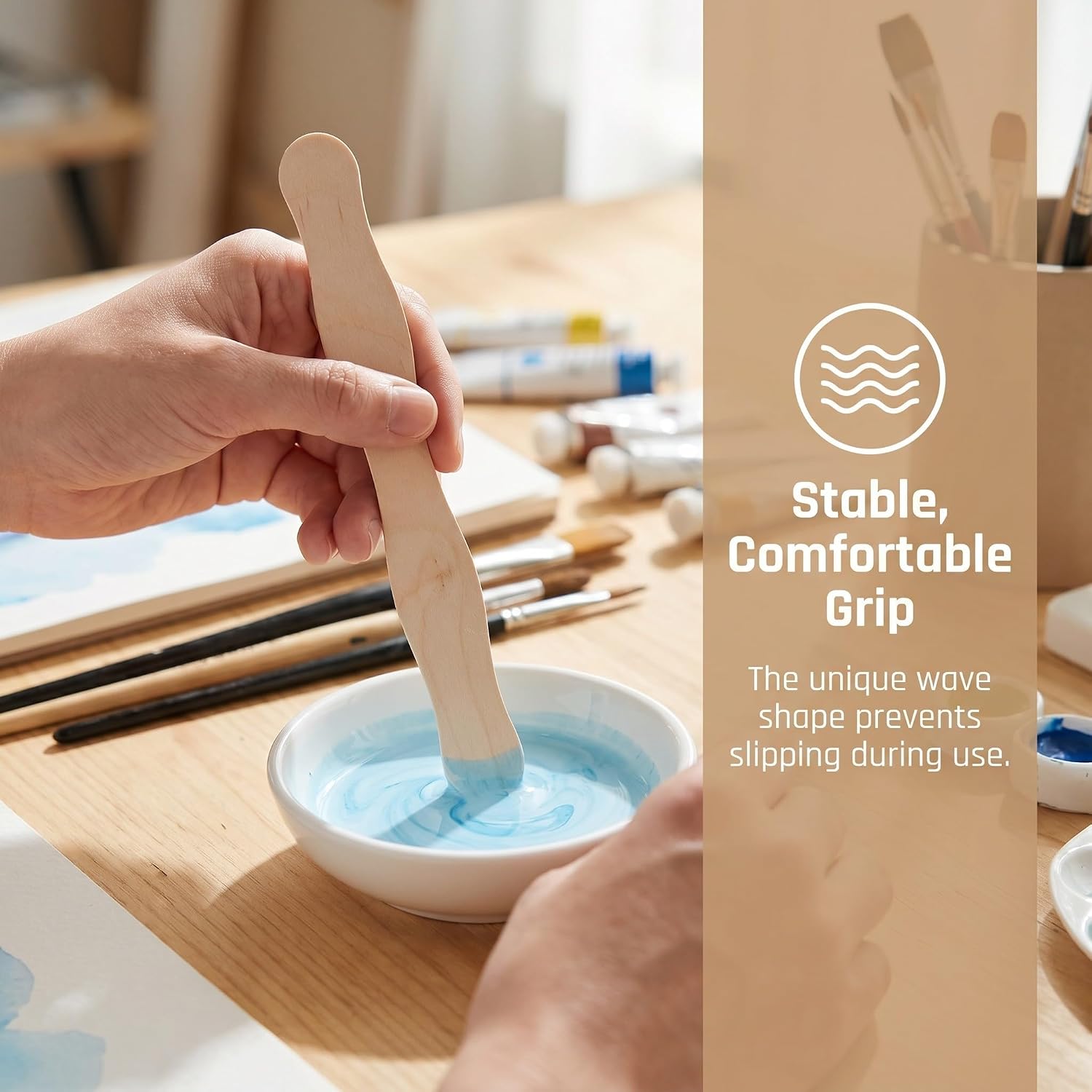 70pcs Wooden Fan Making Sticks, DIY Crafts, 20cm Wave Handles