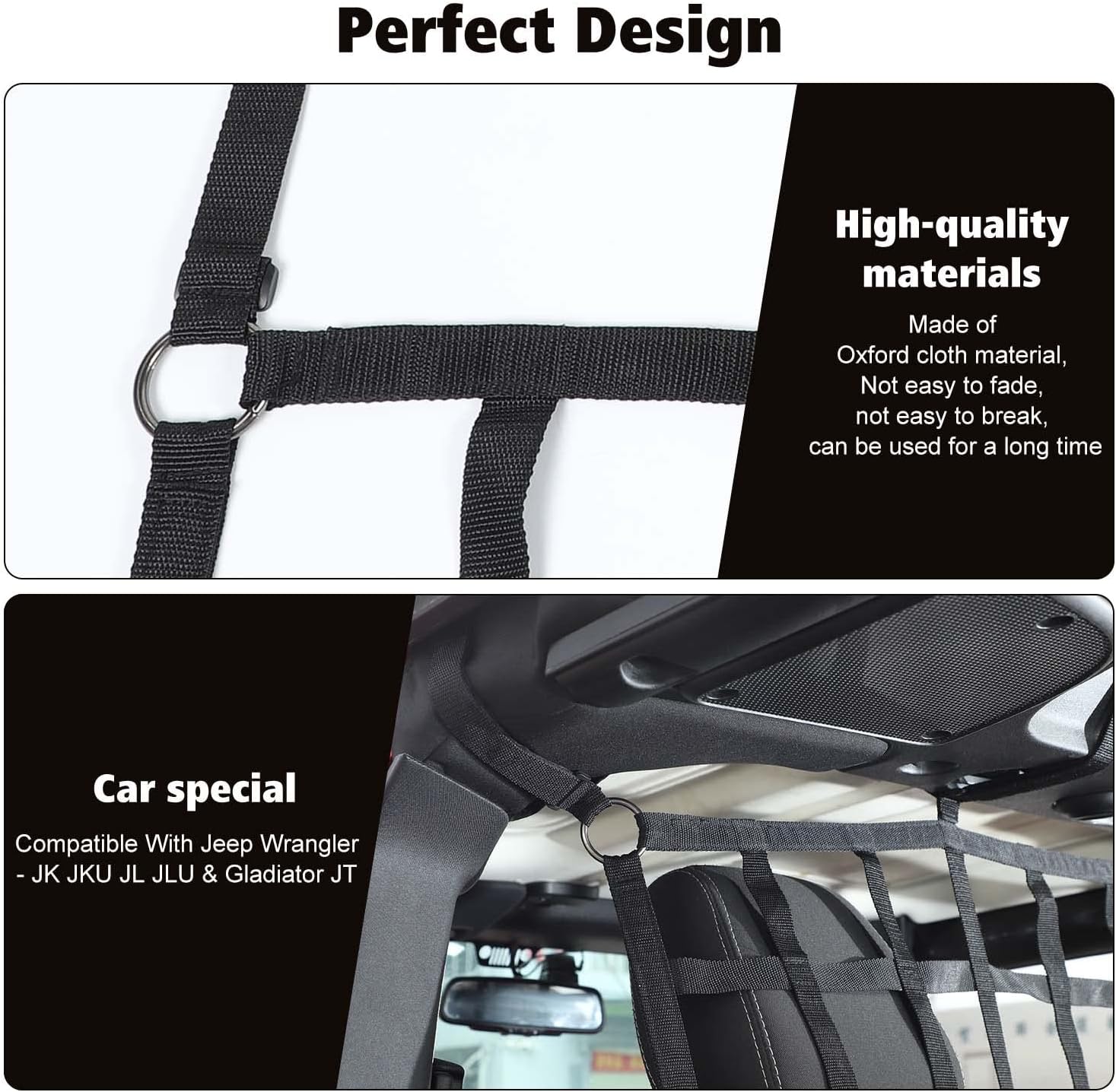 Car Rear Seat Divider Net Mesh Trunk Organizer Isolation Cargo Net Pet Car Barrier for Jeep Wrangler JK JKU JL JLU & Gladiator JT 2007-2022