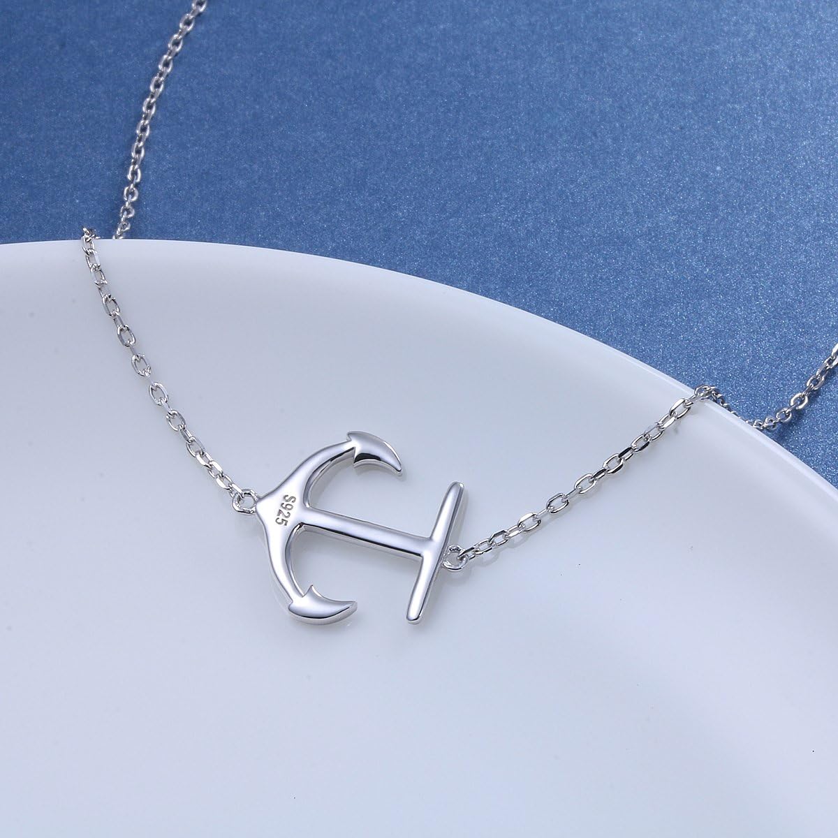 DAOCHONG S925 Sterling Silver Jewelry Sideways Anchor Choker Necklace for Women Gifts, 15 inch to 18 inch