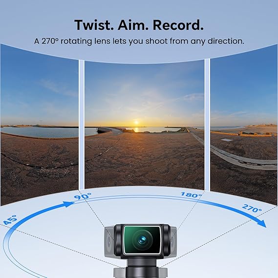 BOBLOV 5K Body Camera with Microphone, W5 Vlogging Camera, 5K/15FPS and 4K/60FPS with 270 Rotating Lens, External Mic Support, Clip/Strap Options, EIS Stabilization for Meeting, and Daily Use (128GB)