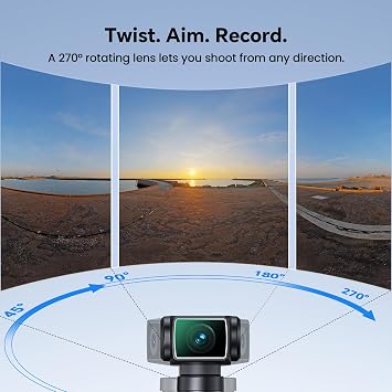 BOBLOV 5K Body Camera with Microphone, W5 Vlogging Camera, 5K/15FPS and 4K/60FPS with 270 Rotating Lens, External Mic Support, Clip/Strap Options, EIS Stabilization for Meeting, and Daily Use (128GB)