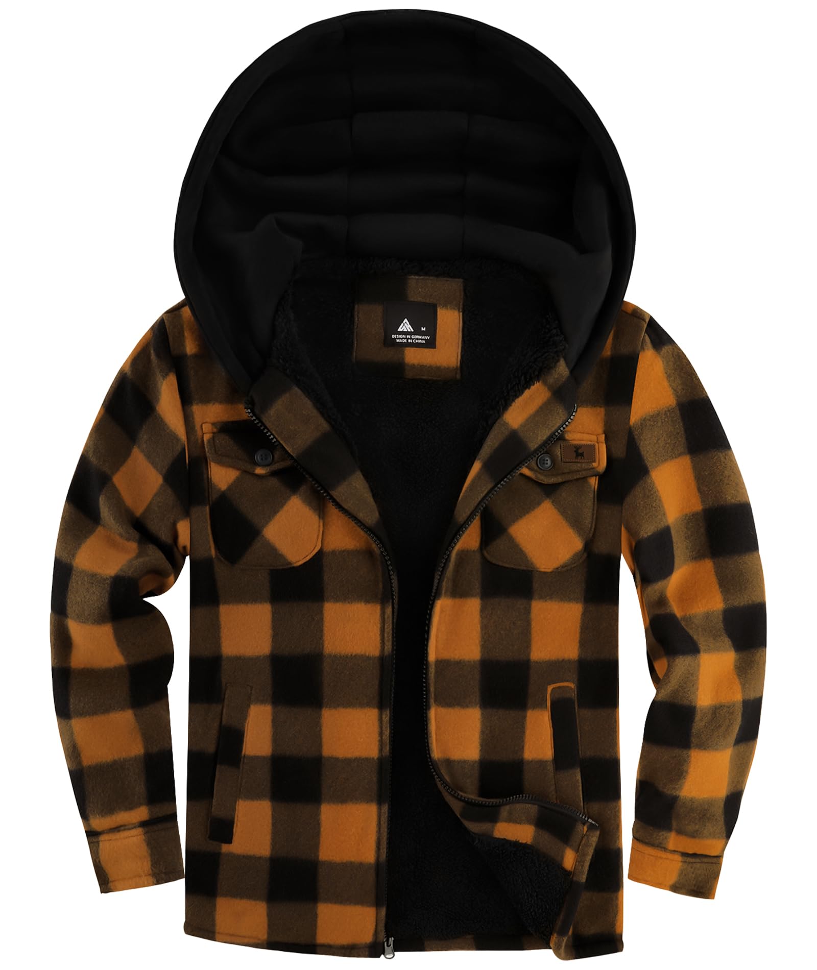 zitysport Hemdjacke Jungen Verdicken Hoodie Karierts Jacke Kinder mit Reißverschluss Warm Flanelljacke Jungen Sweatjacke Outdoor Fleecejacke Winter Jacken für Junge mit Brusttasche