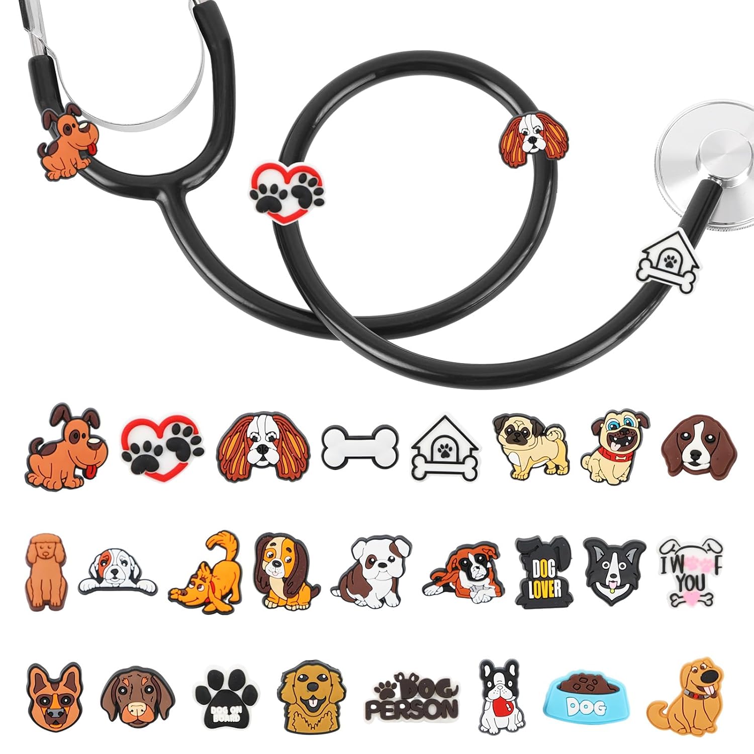 Cute Cartoon Dog Stethoscope Charms - 25Pcs Pediatric Stethoscopes Decor Tag Accessories for Nurses Doctors PEDS Vet Medical Workers, Gift for Nursing Students Graduation