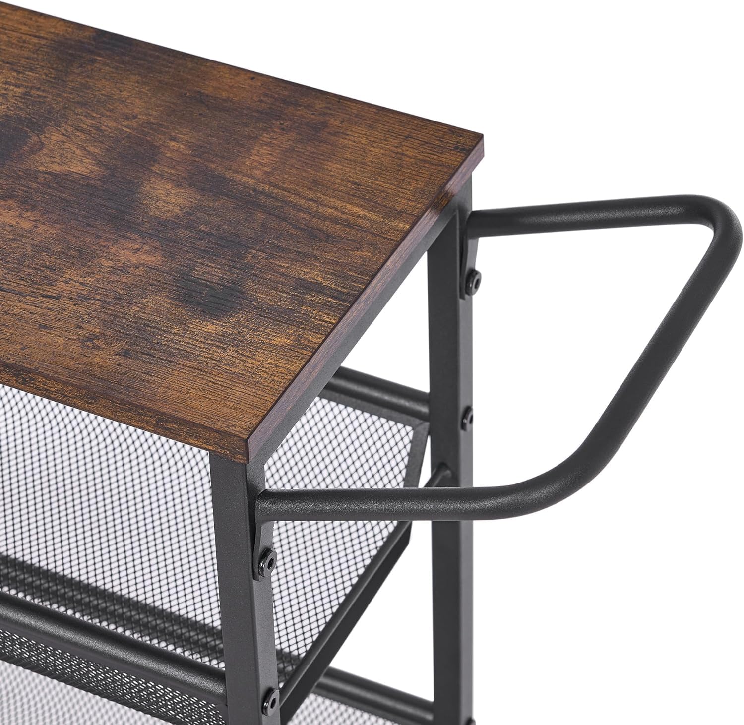 BEWISHOME Carrito de almacenamiento delgado de 4 niveles, carrito de cocina con ruedas con marco de metal, carrito de utilidad marrón rústico para cocina, sala de estar y comedor KTC03Z