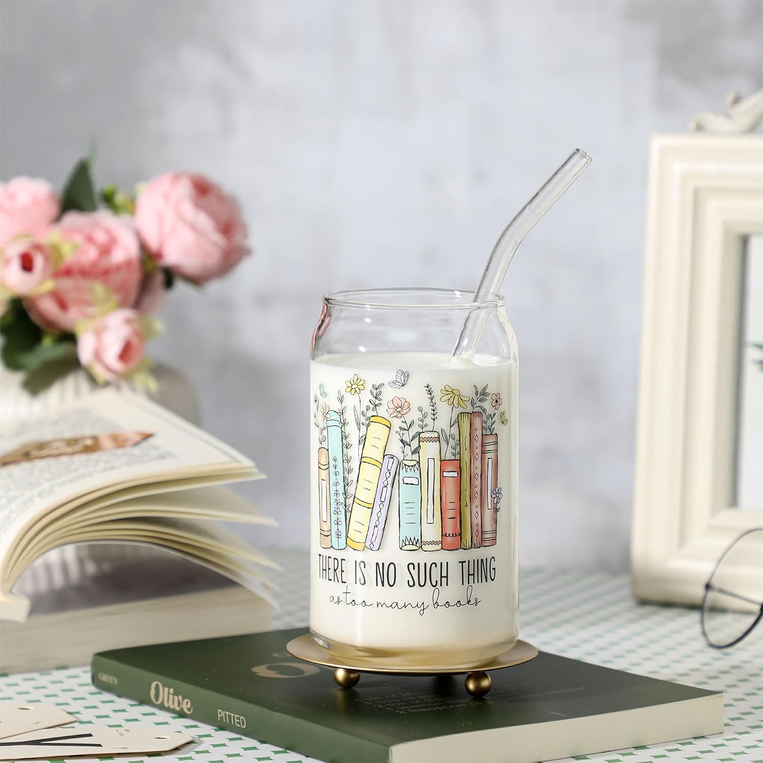 Book Lovers Gifts, 16 Oz Coffee Glass Cup Gift, Funny Bookish Gift for Readers Women, Bookworm Gifts for Book Lovers, Readers, Librarians and Bookaholics, Reading Accessories for Bookworm - Image 4