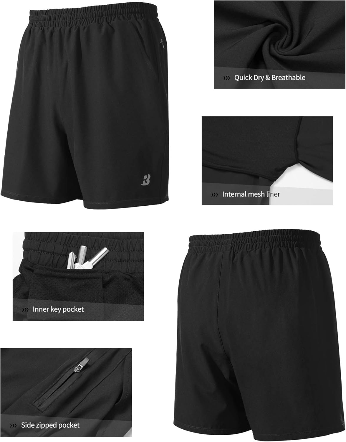 Roadbox Men's 5 Inch Running Athletic Quick Dry Shorts with Pockets for Workout Gym Exercise - Image 4