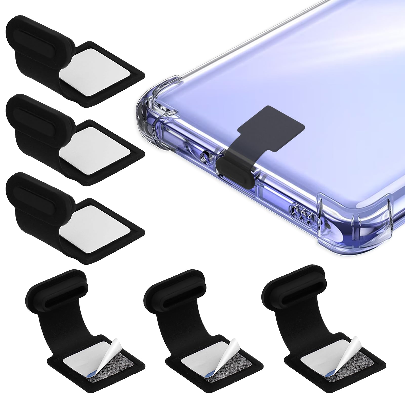 CobeeType C Port Dust Plugs, USB C Dust Cover Caps Phone Type-C Anti Dust Charging Port Plug Silicone Dust Protectors with Removable Adhesive Compatible with Laptop Smartphones(6pcs, Black)
