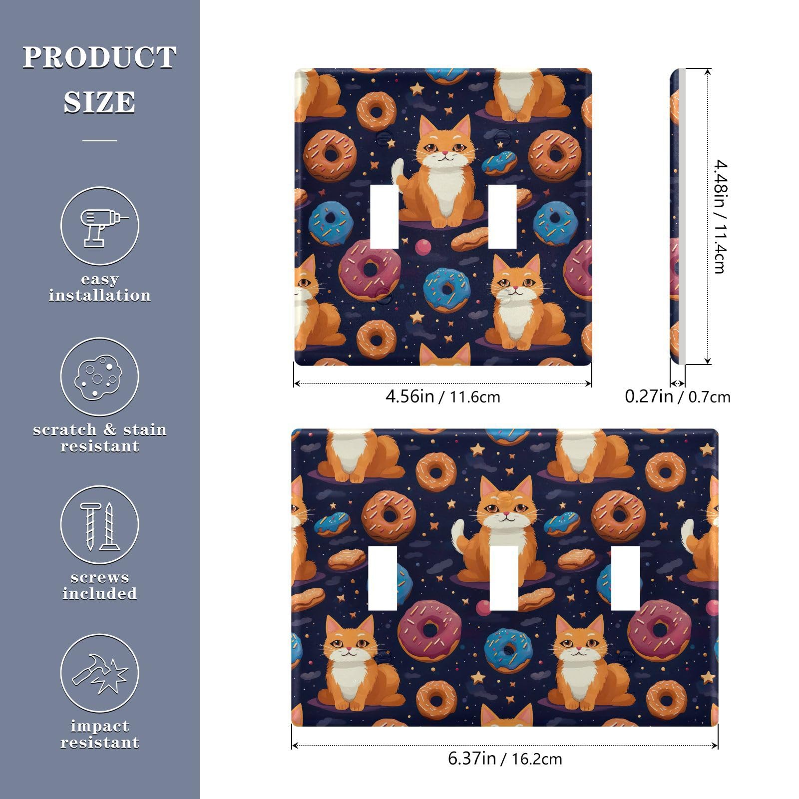 UMIRIKO Cute Cat Cookie Light Switch Cover Plate Covers Decorative Double Toggle Home Decor 202b3270