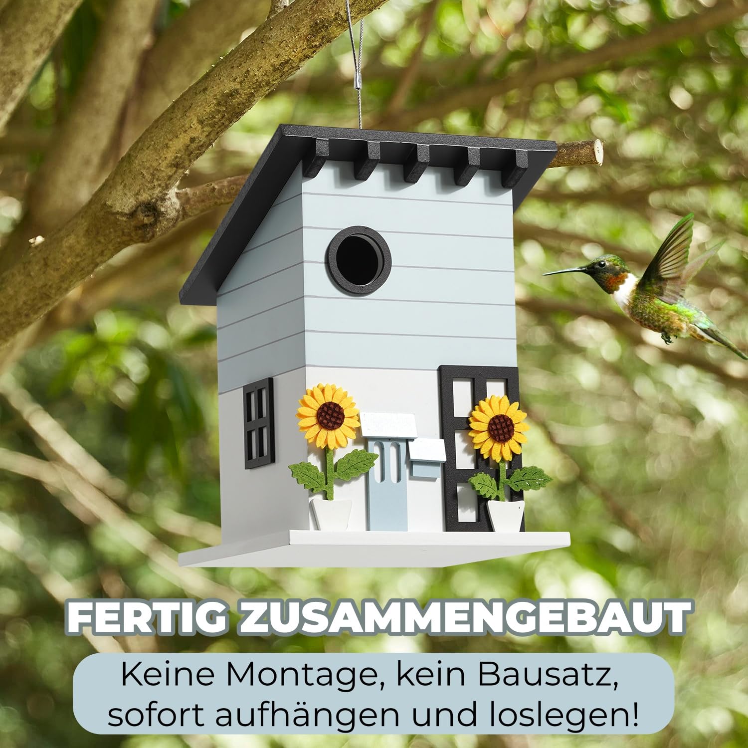 Nistkasten für Vögel für draußen wetterfest, Vogelhaus zum Aufhängen - dekoratives Vogelhäuschen für Garten, Balkon & Terrasse mit 33mm Einflugloch