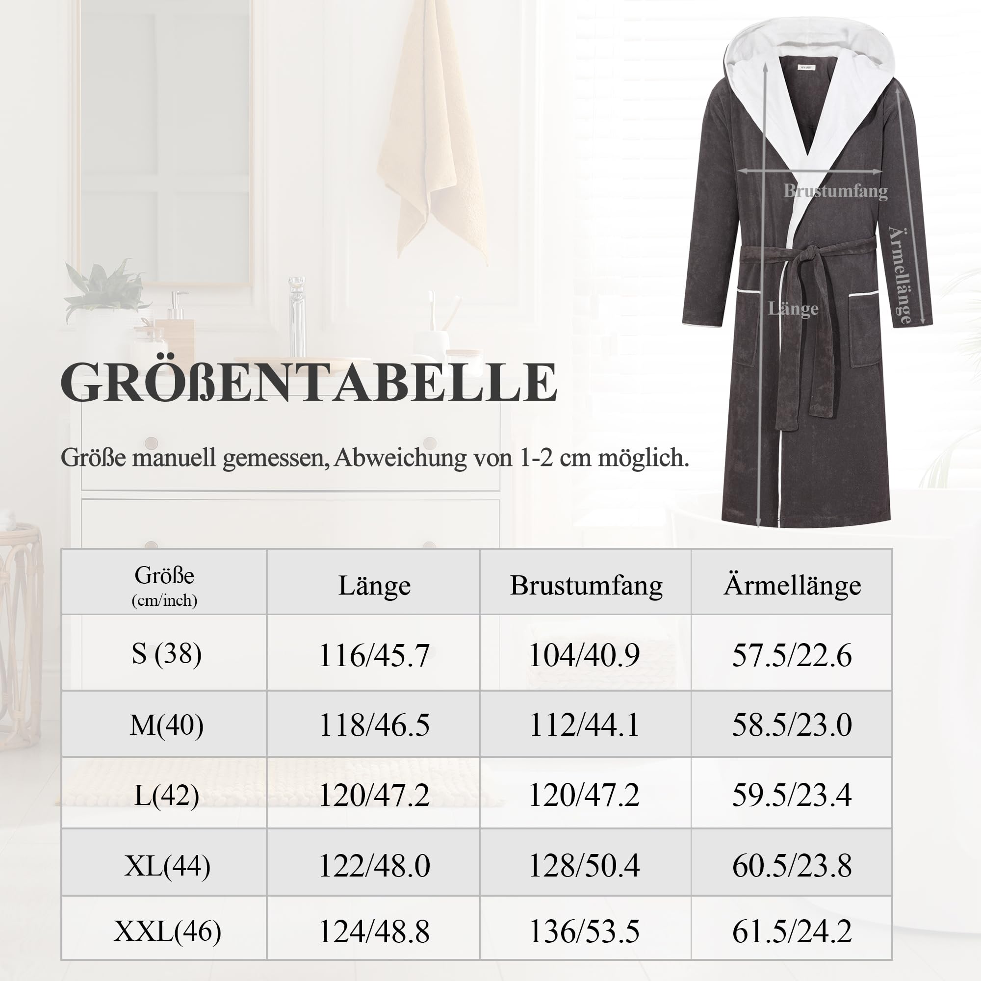 Accappatoio uomo con cappuccio cotone spugna Kimono vestaglia di media lunghezza