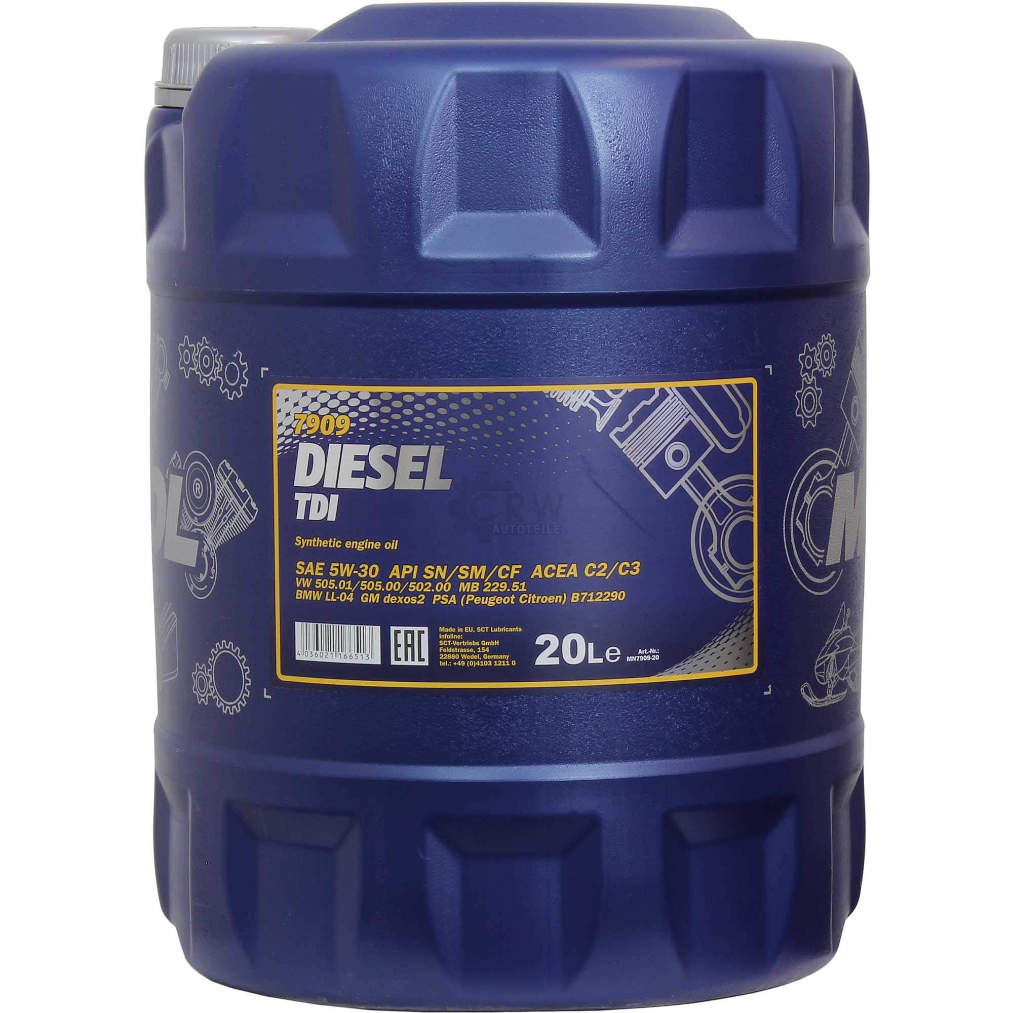 Huile moteur MANNOL Diesel TDI 5 W-30 4 moteurs Doctor ADDITIV 20 l