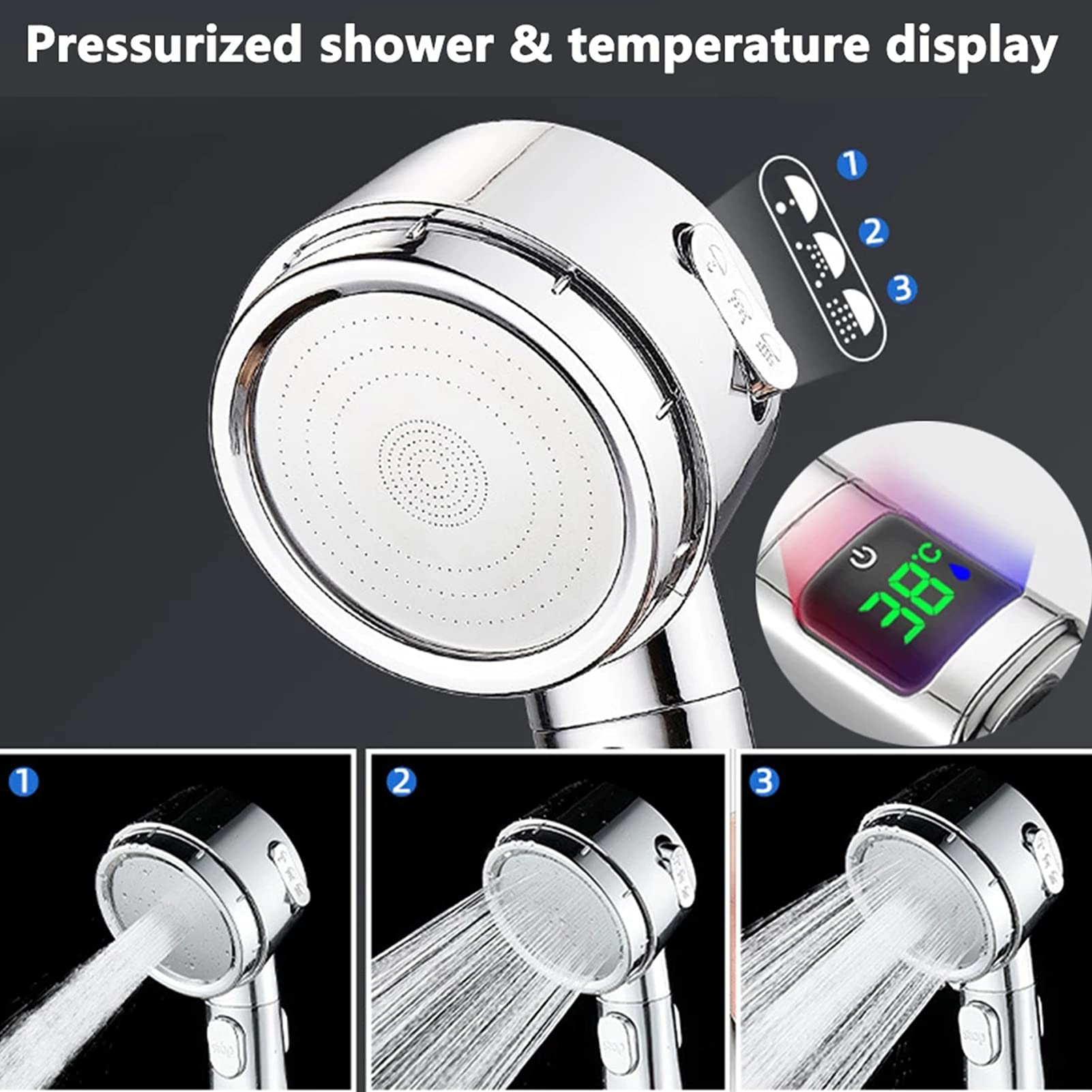 Ensemble De Pommeau De Douche À Main À 3 Fonctions, Douche À Arrêt d'eau À Une Touche, Pommeau De Douche ABS Haute Pression, Douche À Économie d'eau,Silver 2 pcs Set