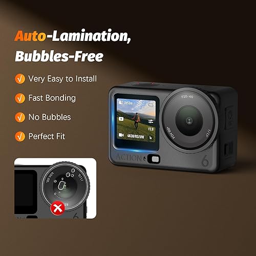 Miniatura 3 de AMAZEAR Protector de pantalla de lente para DJI Osmo Action 6 (6 unidades), protector de pantalla de vidrio templado Action6 Pro, pantalla OLED,