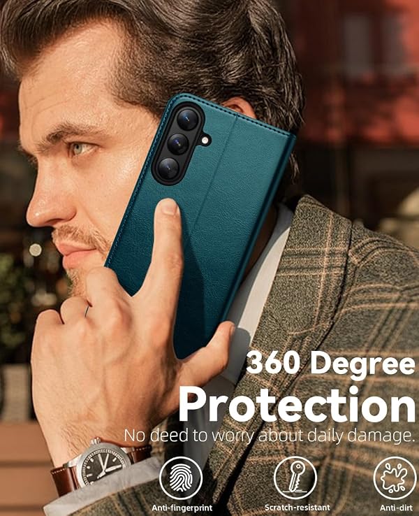 OCASE for Samsung Galaxy S25 Case, Premium PU Leather Samsung S25 Phone case TPU Inner Shell RFID Blocking Card Holder Flip Wallet Cover Compatible with Samsung S25 6.2 Inch-Peacock Blue by OCASE - Used condition - Image 6