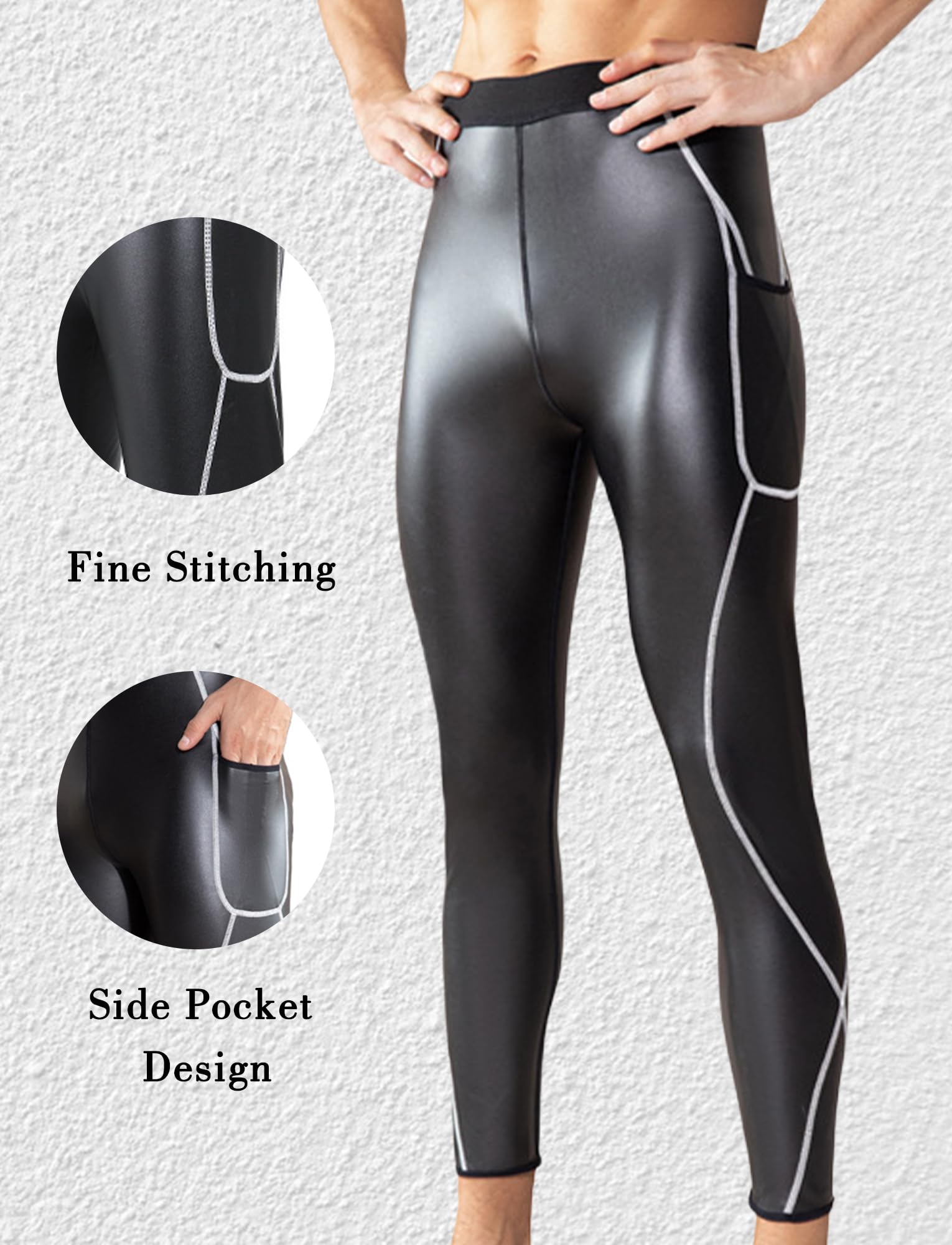 Legging en Simili Cuir Homme Collant de Compression Skinny Pantalon Sport Homme Vêtements de Fitness Legging Taille Haute pour Boîte de Nuit Costume Cosplay