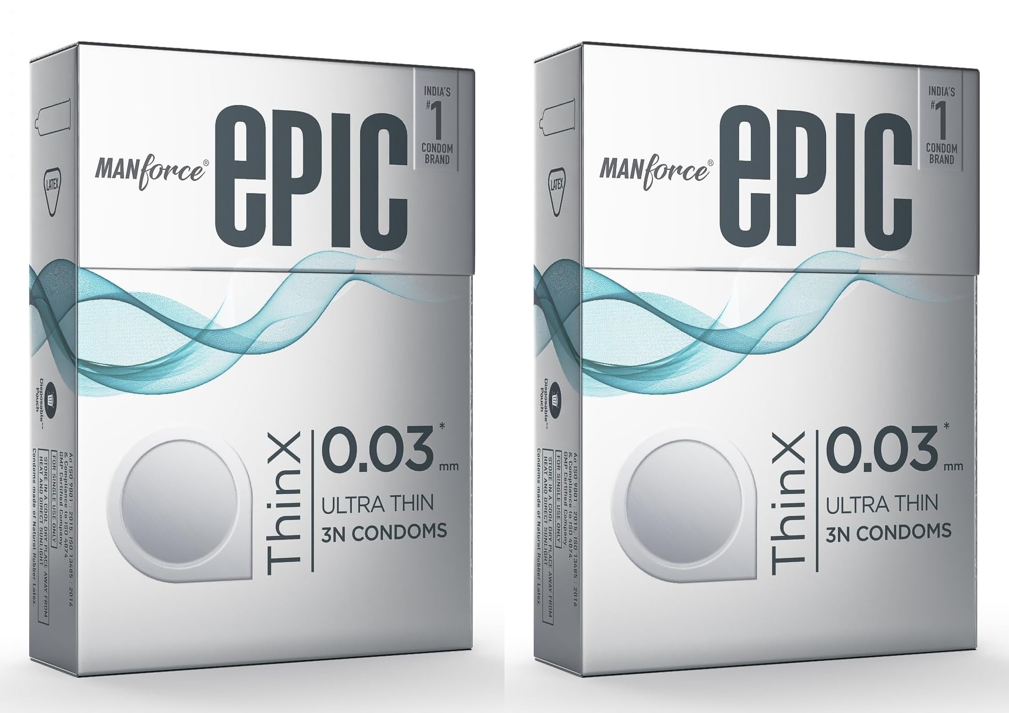 Manforce Epic ThinX Ultra Thin Condoms for Men - 3 Count| 0.03mm| Vegan| No Harsh Chemicals| With Disposable Pouch| Easy Peel Pack x Pack of 2