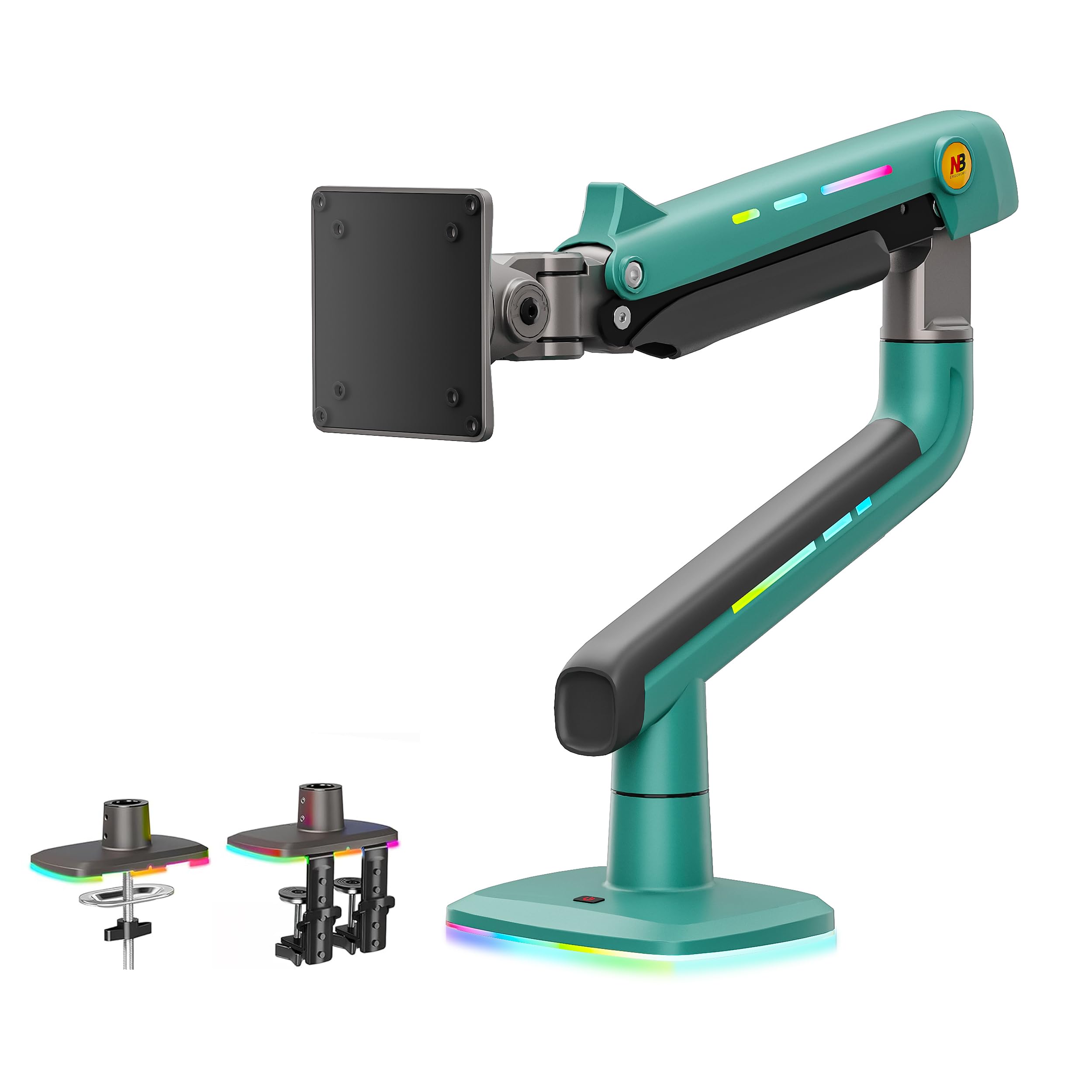 NB Ergonomic RGB Braccio Monitor per da 32 a 60 Pollici Schermo Piatti Ultrawide Curvi, Supporto per Monitor Resistente Carico fino a 20 kg VESA 75&100 mm (Verde)
