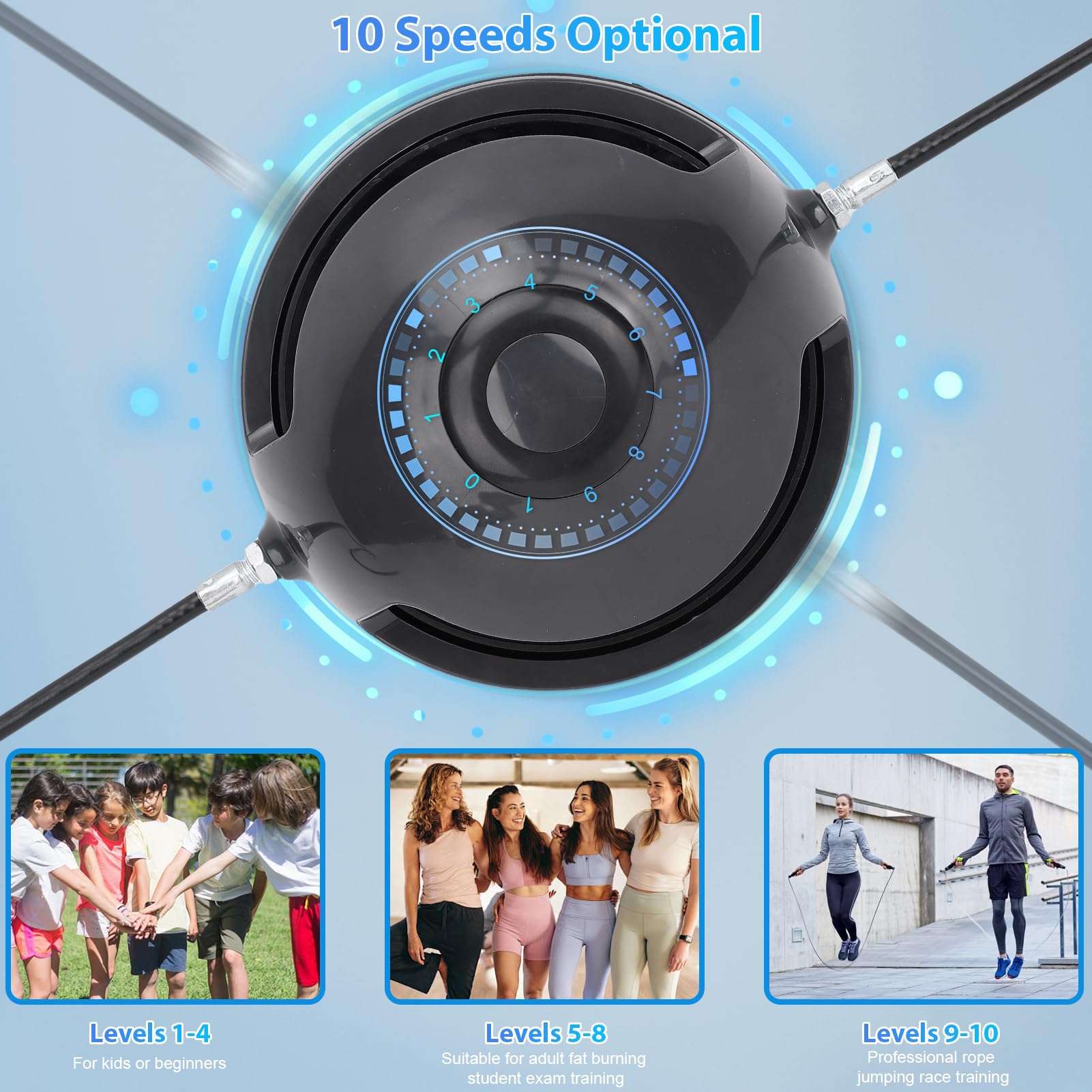 Intelligente springtouwmachine, elektronisch springtouw, automatische elektrische touwspringmachine, bluetooth, instelbaar multiplayer-springtouw met led-indicator, zwart