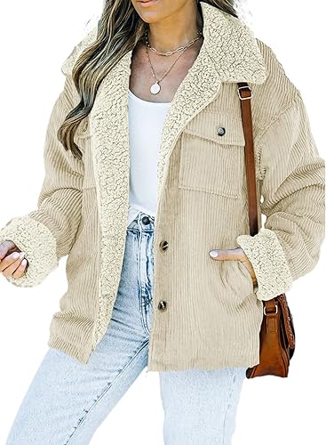 Dokotoo Corduroy Sherpa Jacket for Women Button Down Fleece Fur