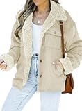 Corduroy Sherpa Jacket for Women Button Down Fleece Fur Collar Winter Warm Coat