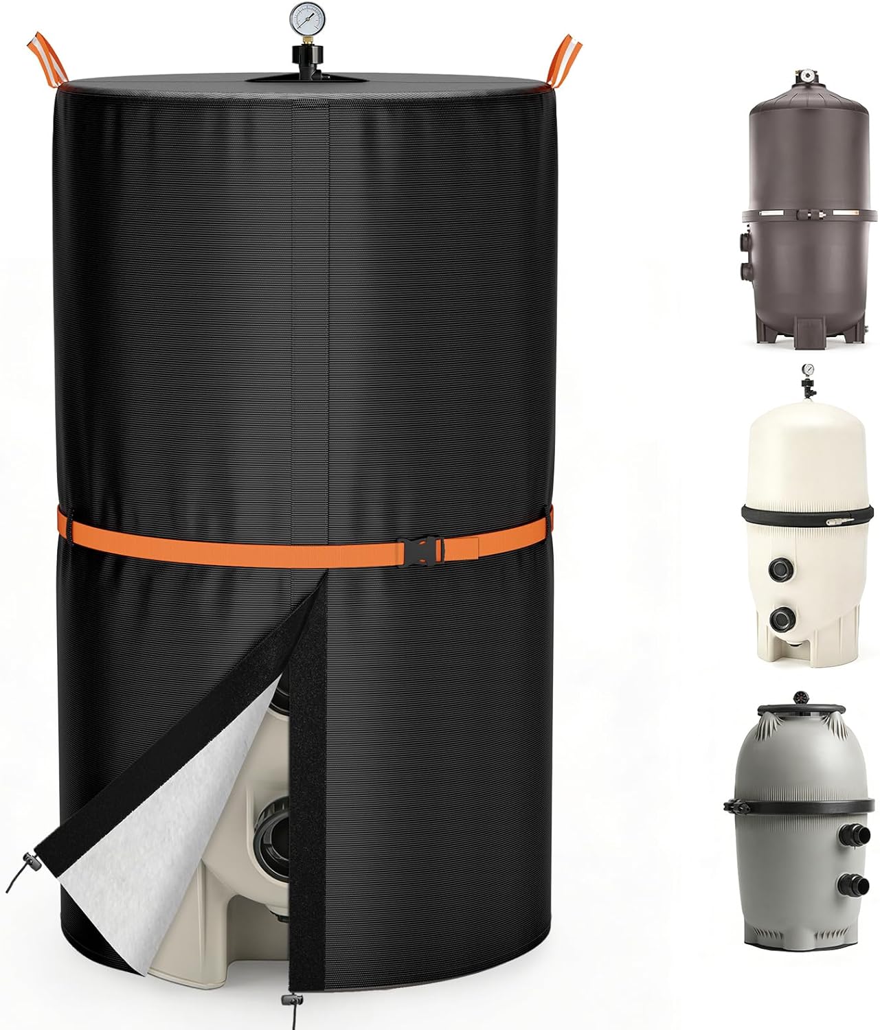 Universal Swimming Pool Filter Cover for Cartridge & D.E. Filters for Underground and Above-Ground Pools,Waterproof Outer Shell with Insulated Fleece Lining,24" D x 55" H