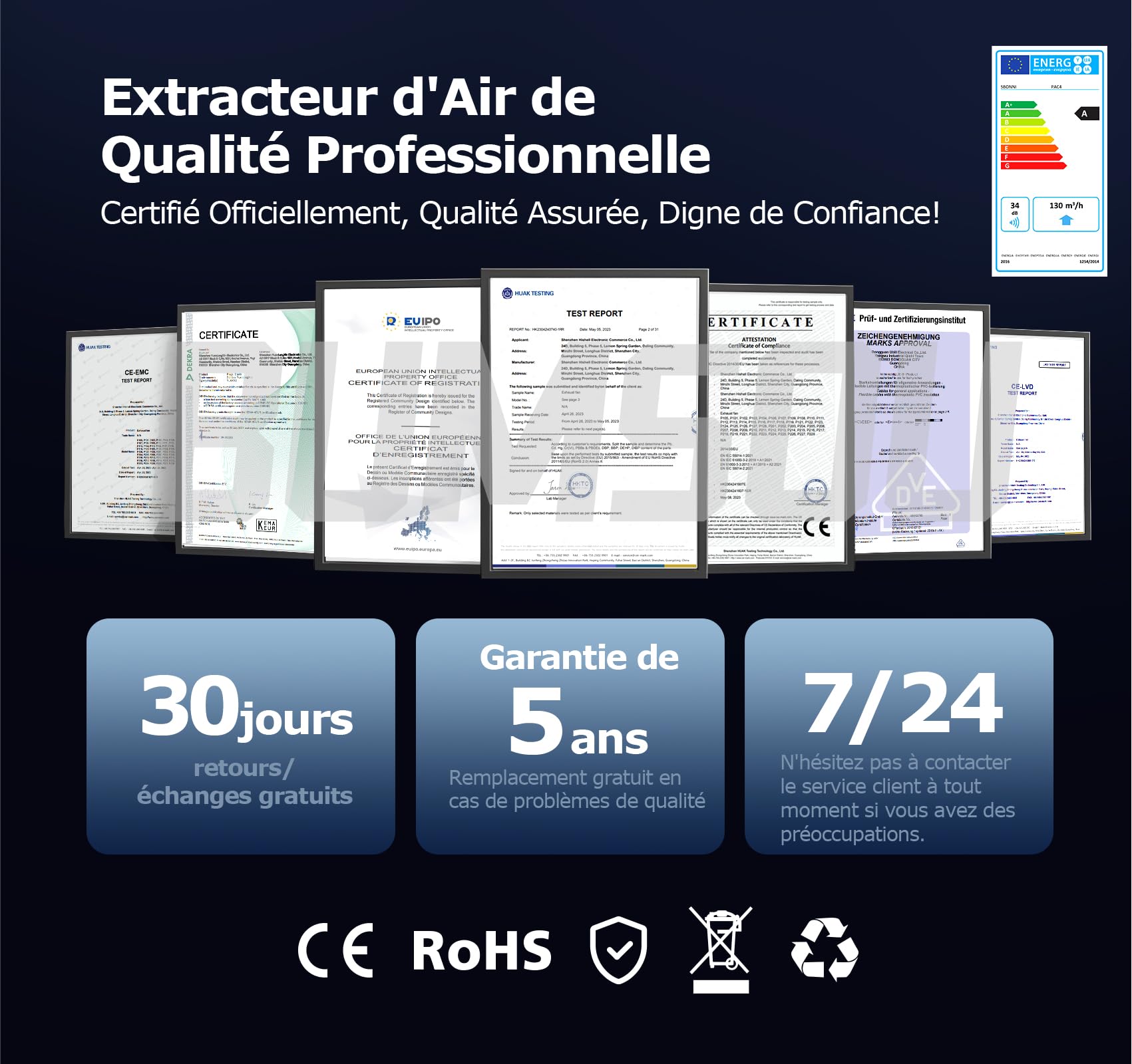 Extracteur d'Air 100mm Silencieux Puissante Ventilation, 130m³/h Ventilateur Amélioré Économe en Énergie, VMC Salle de Bain IPX4 Étanche, Idéal Aerateur dAir pour Salle de Bain, WC, Garage