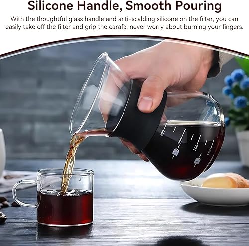 Miniatura 4 de Cafetera vertida con filtro de acero inoxidable, cafetera de vidrio, olla de goteo, cafetera de vidrio reutilizable, cafetera manual de gotero, sin