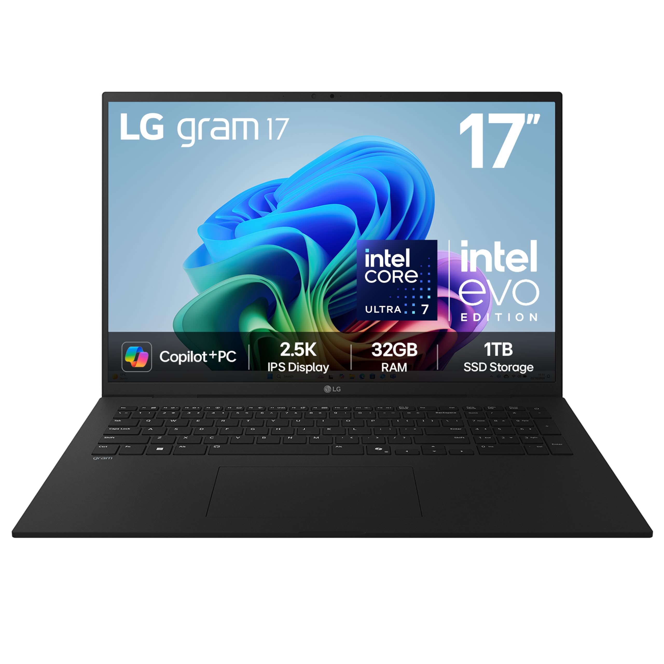 LG LG gram 17Z90TL - 17 Inch 2.5K IPS Ultra-Lightweight Laptop, Intel Core Ultra 7 258V 47TOPS NPU - EVO Edition, 32GB RAM, 1TB SSD