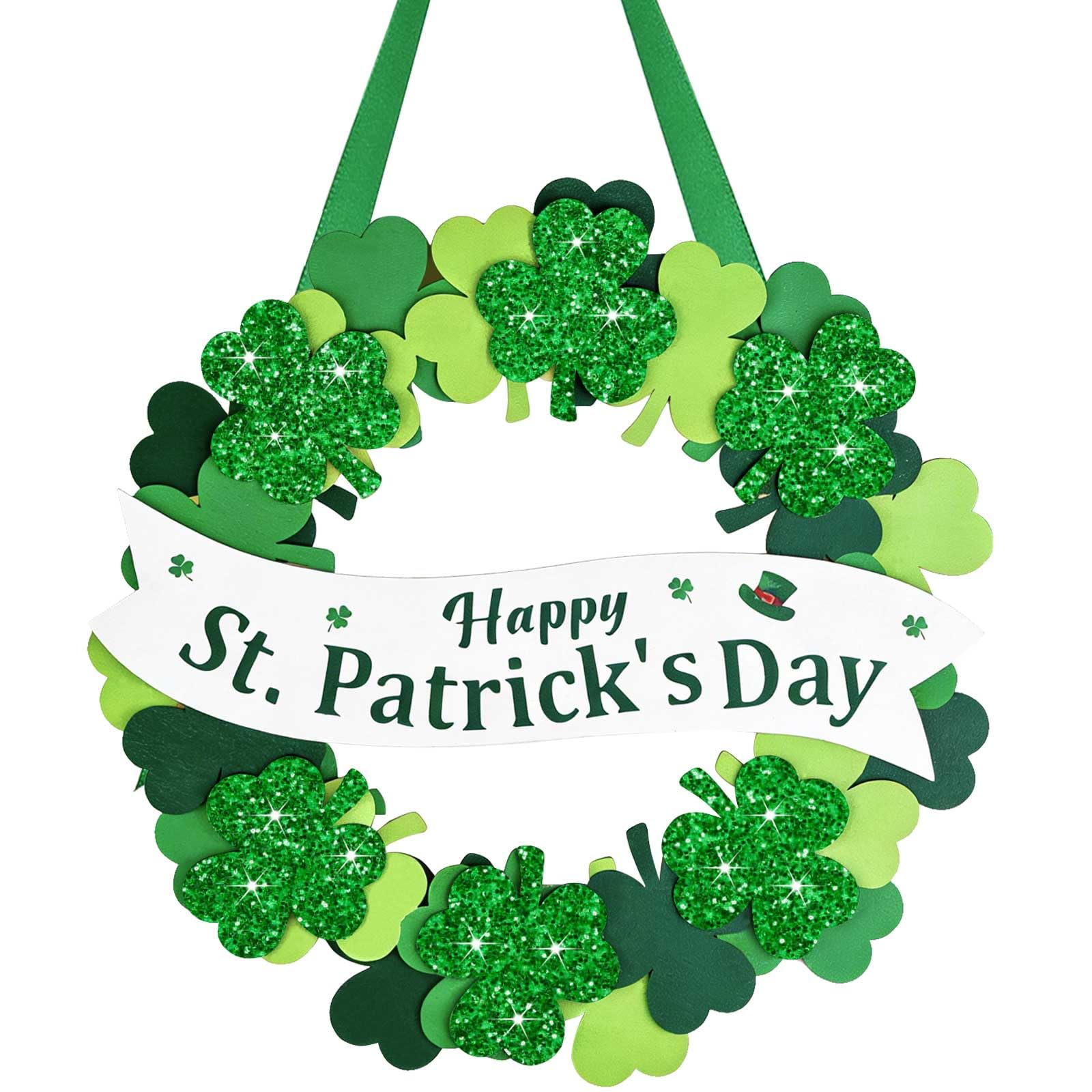 St Patricks Day Wreath for Front Door, Wooden Shamrock Wreath with 3D Layered Design, St Patricks Day Indoor Outdoor Home Wall Decorations for Irish Party