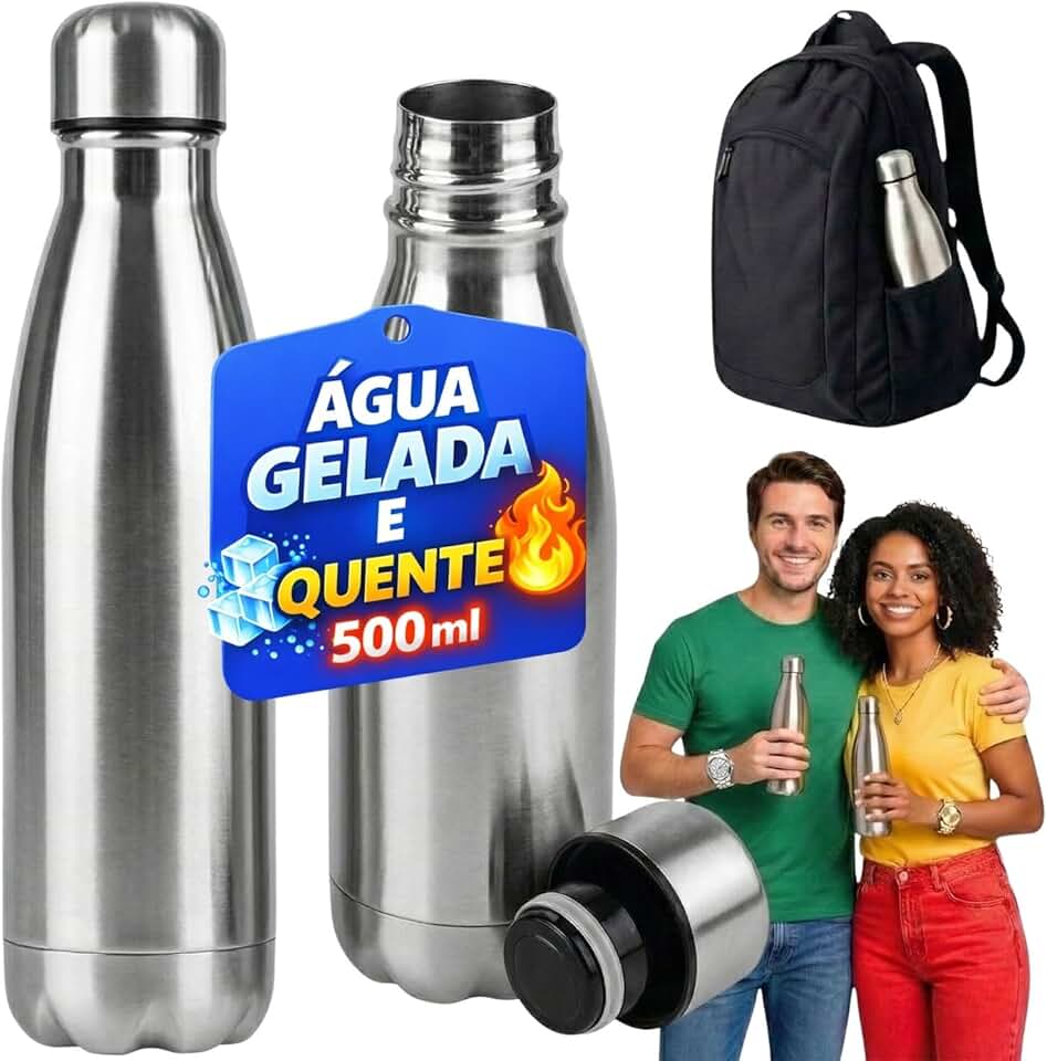 Garrafa Térmica Inox 500ml Parede Dupla Isolamento a Vácuo para Café e Água, Viagem, Trabalho e Academia