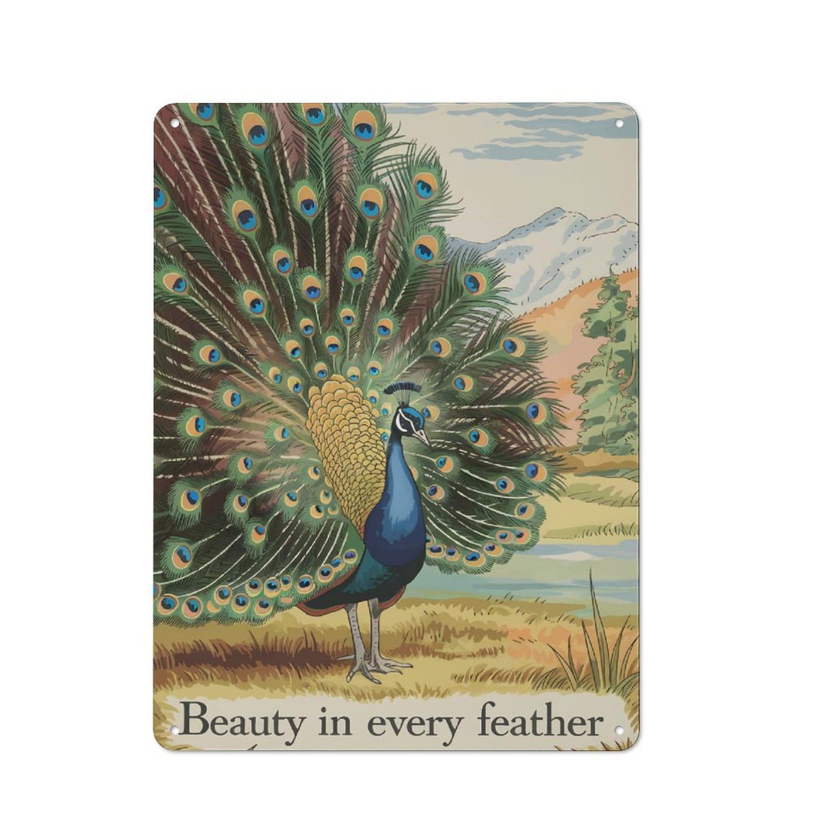 Junmoney Peacock With Spread Feathers Friendly Metal Wall Decor 40X30cm, Decorative Metal Plaque For Coffee Bar, Small Shop Or Dining Room
