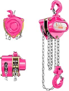 Hand Chain Hoist 1 Ton 2200Lbs Capacity 20FT – Manual Chain Block with 2 Heavy Duty Hooks,Dual Brakes & Manganese Steel Chain for Garage, Workshop & Automotive Machinery,Pink