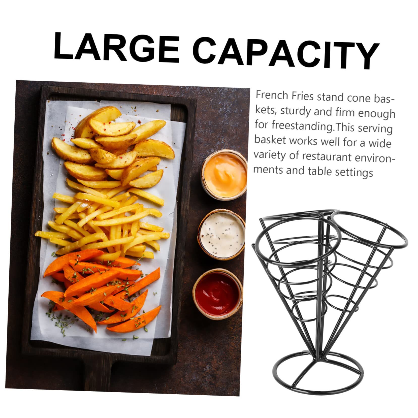 Pommes Frites Tütenhalter mit Stabiler Basis Schwarzer aus Edelstahl