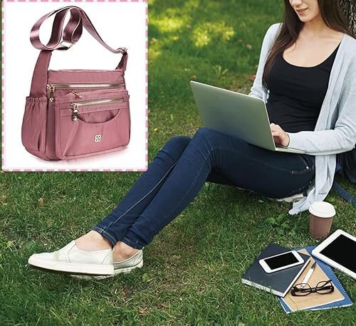 Miniatura 7 de Bolso de Mensajero para Mujer de Nylon Impermeable Bolso de Hombro Bandolera Ligero para Viaje con Múltiples Bolsillos