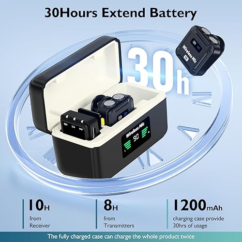 Miniatura 10 de ECOMXIA 2 micrófonos de solapa inalámbricos para iPhone iPad con estuche de carga 7H clip en el micrófono de solapa inalámbrico para grabación de