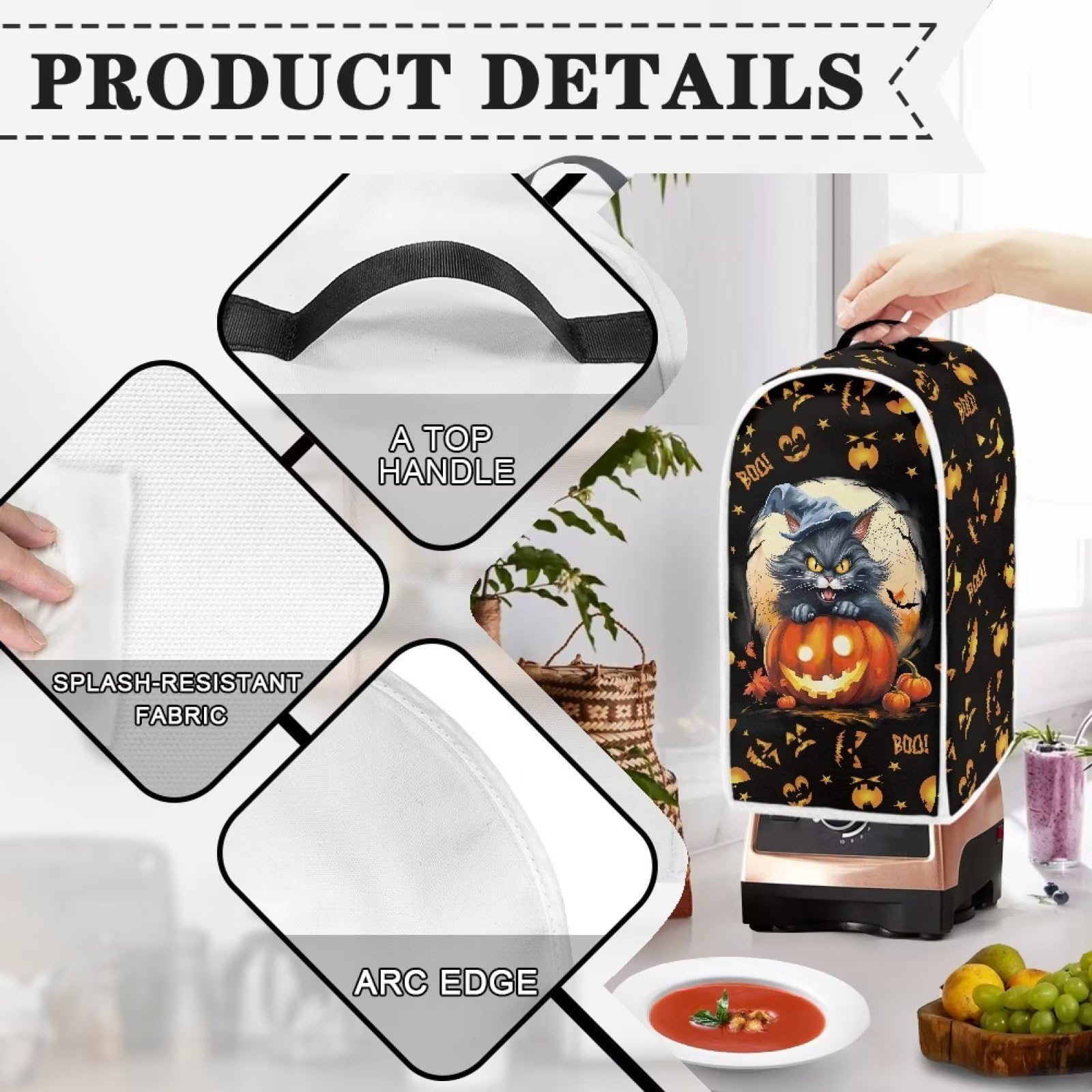 Psesaysky Halloween Cat Pumpkin Blender Cover Fingerprint-Proof Dust-Proof Kitchen Appliance Case Kitchen Appliance Case Halloween Decor on Fridge.com - View 5