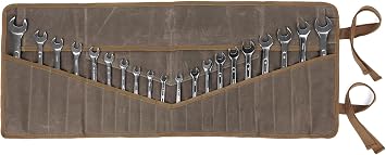 Denifiter Wrench Roll Up Pouch, Heavy Duty Waxed Canvas Tool Roll Bag Tool Organizer Bag With 20+4 Pockets Brown