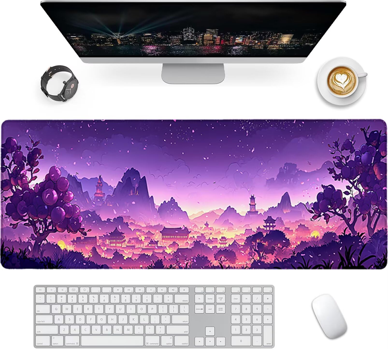 Lpfieonn Japanischer Stil Schreibtischunterlage XXL, Landschaft Schreibtischunterlagen Großes, Gaming Mousepad XXL mit ernähter Rand und Rutschfeste Gummibasis, für PC/Laptop/Mausa 120x60cm PF-2166