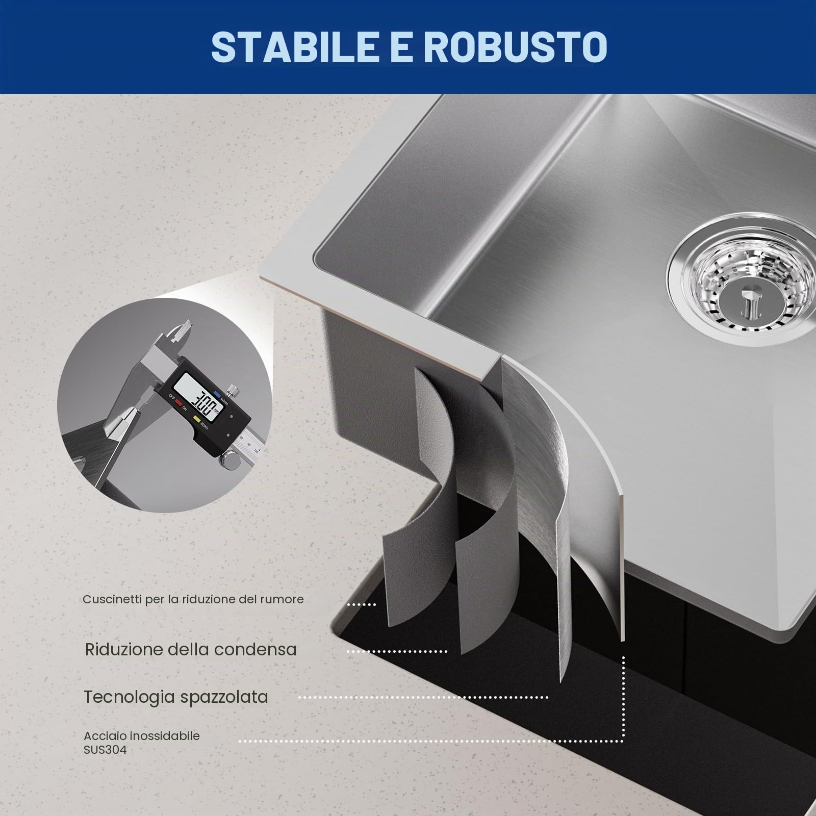 CECIPA Lavandino Cucina 40x44cm, Lavello Cucina 1 Vasca in Acciaio Inox, Lavabo Cucina Moderno Con l'Ultimo Sifone e Troppopieno, Lavelli da Cucina