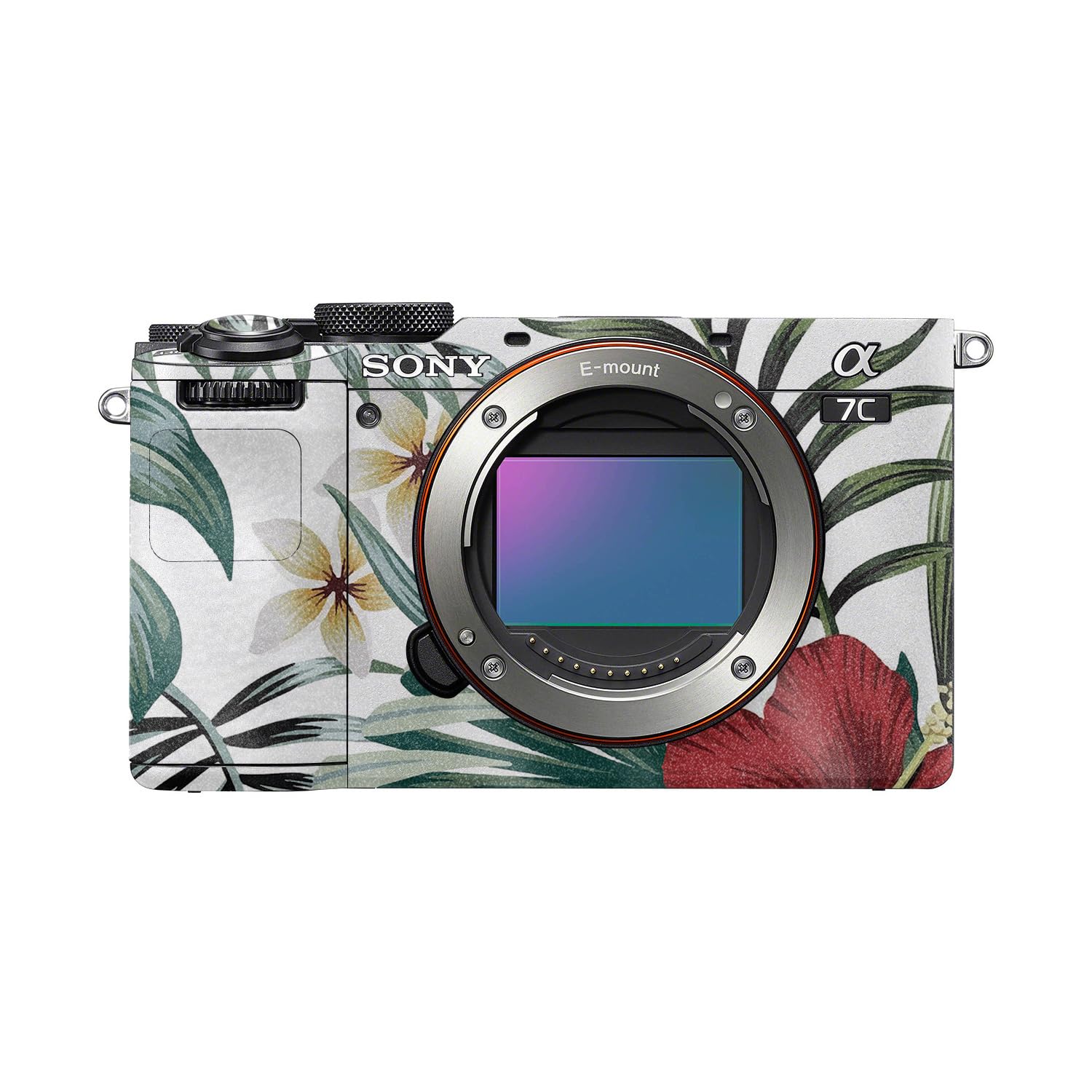 Glossy Glitter Camera Skin Compatible with Sony A7C Mark II (2023) - Tropical Hibiscus - Premium 3M Vinyl Protective Wrap Decal Cover - Easy to Apply | Crafted in the USA by MightySkins