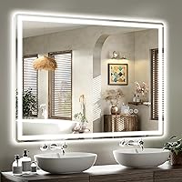 Vista 20 de SMIROR Espejo de baño LED con luces de 22" x 30", espejo de tocador rectangular redondeado iluminado para pared, iluminado frontal y retroiluminado