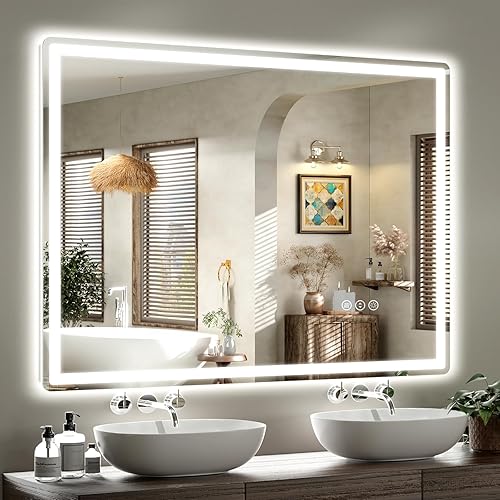 Miniatura 20 de SMIROR Espejo de baño LED con luces de 22" x 30", espejo de tocador rectangular redondeado iluminado para pared, iluminado frontal y retroiluminado,