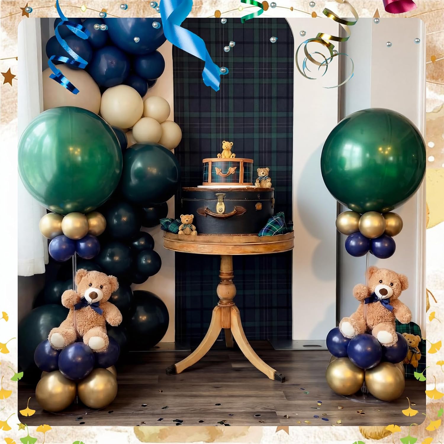 5 Set Tartan Plaids Baby Shower Table Centerpieces We Can Bearly Wait Baby Shower Decorations Blue and Green Balloon Kit for Gender Reveal Birthday Party Supplies