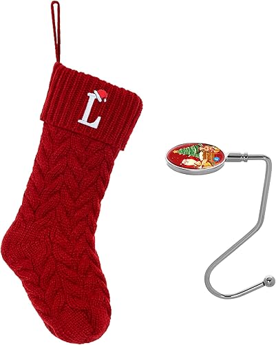 ZGCYSMHT Medias de Navidad personalizadas, iniciales personalizadas, 18 pulgadas, medias de Navidad tejidas con letras para colgar en la chimenea,