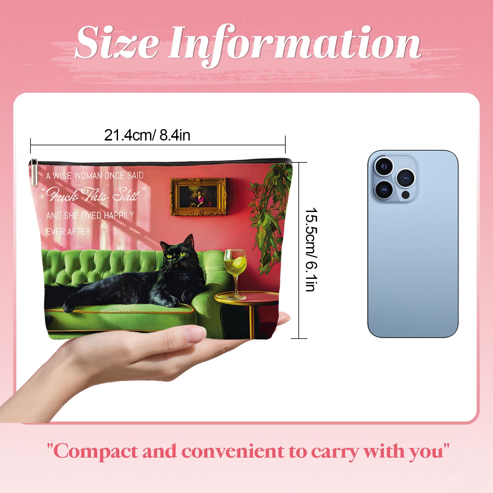 Joybble Makeup Bag, Cat Make up Bags for Women Girls Cat Gifts for Women Small Flat Lay Makeup Bag - Image 4