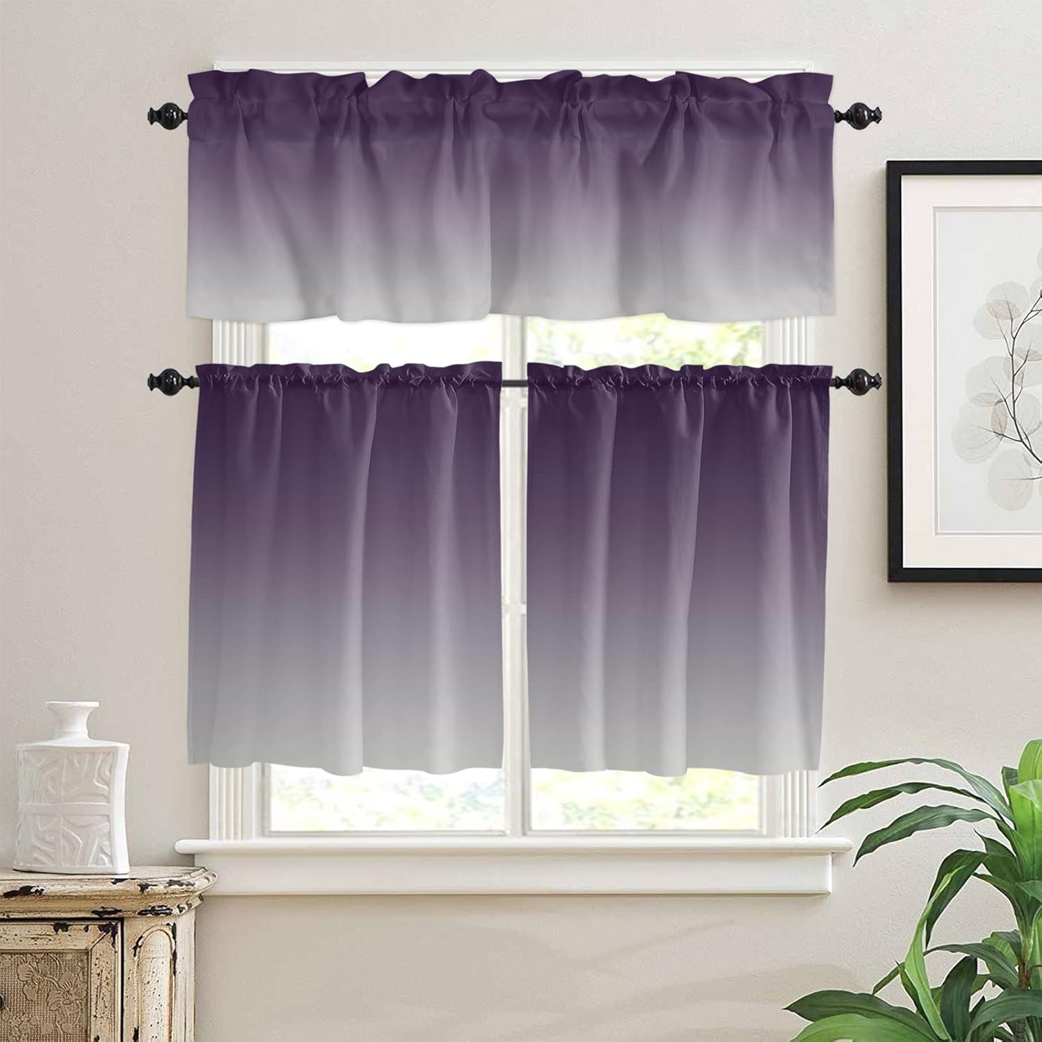 ALAGEO Purple and Grey Ombre Kitchen Curtain Valance and